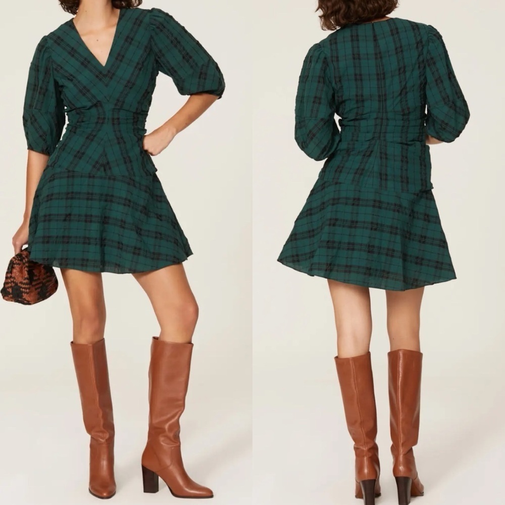 Tanya Taylor Emmaline A Line Plaid Dress Preppy Equestrian Holiday Womens 2